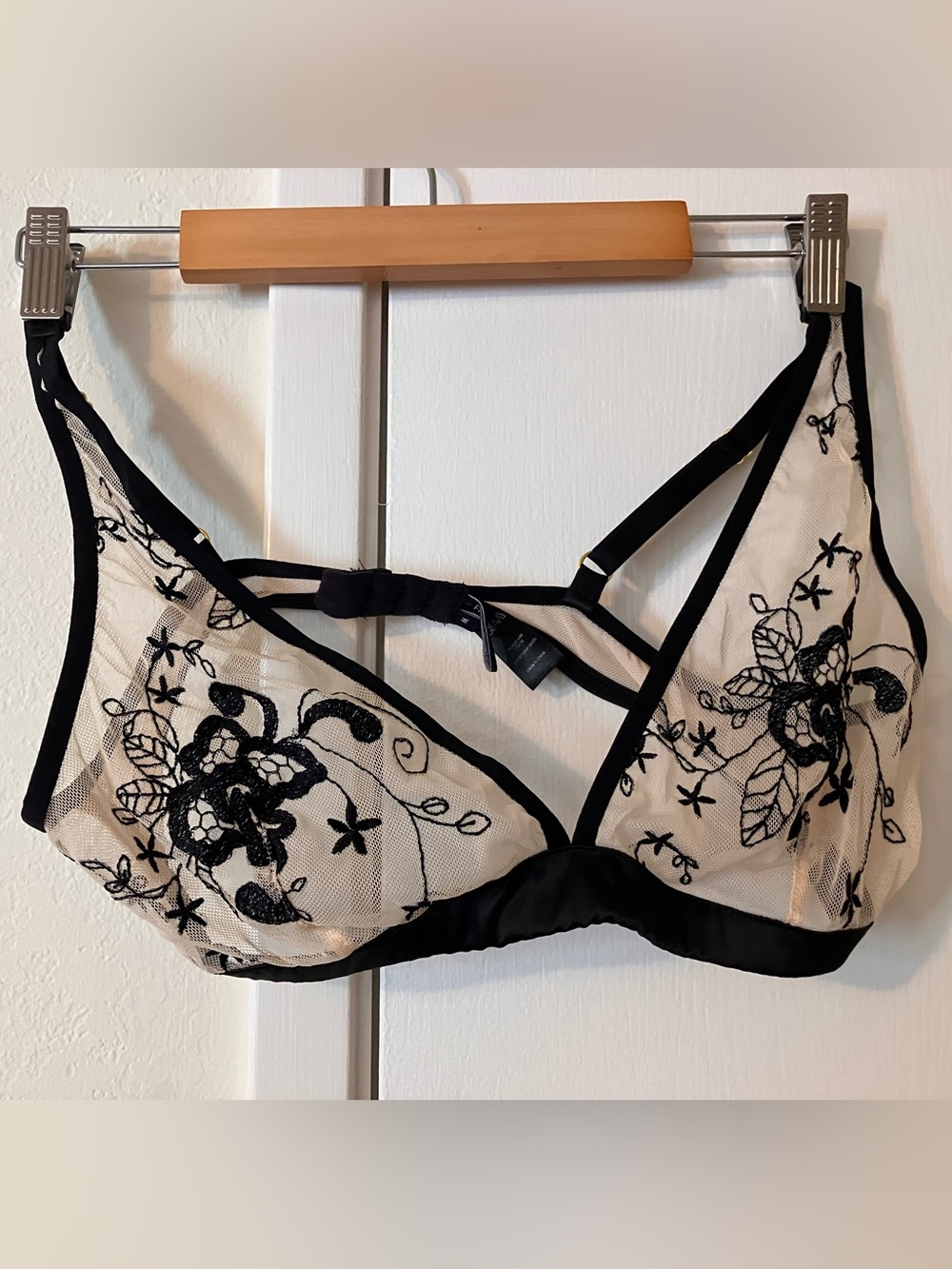 Sheer Floral Embroidered Black & Nude Bralette